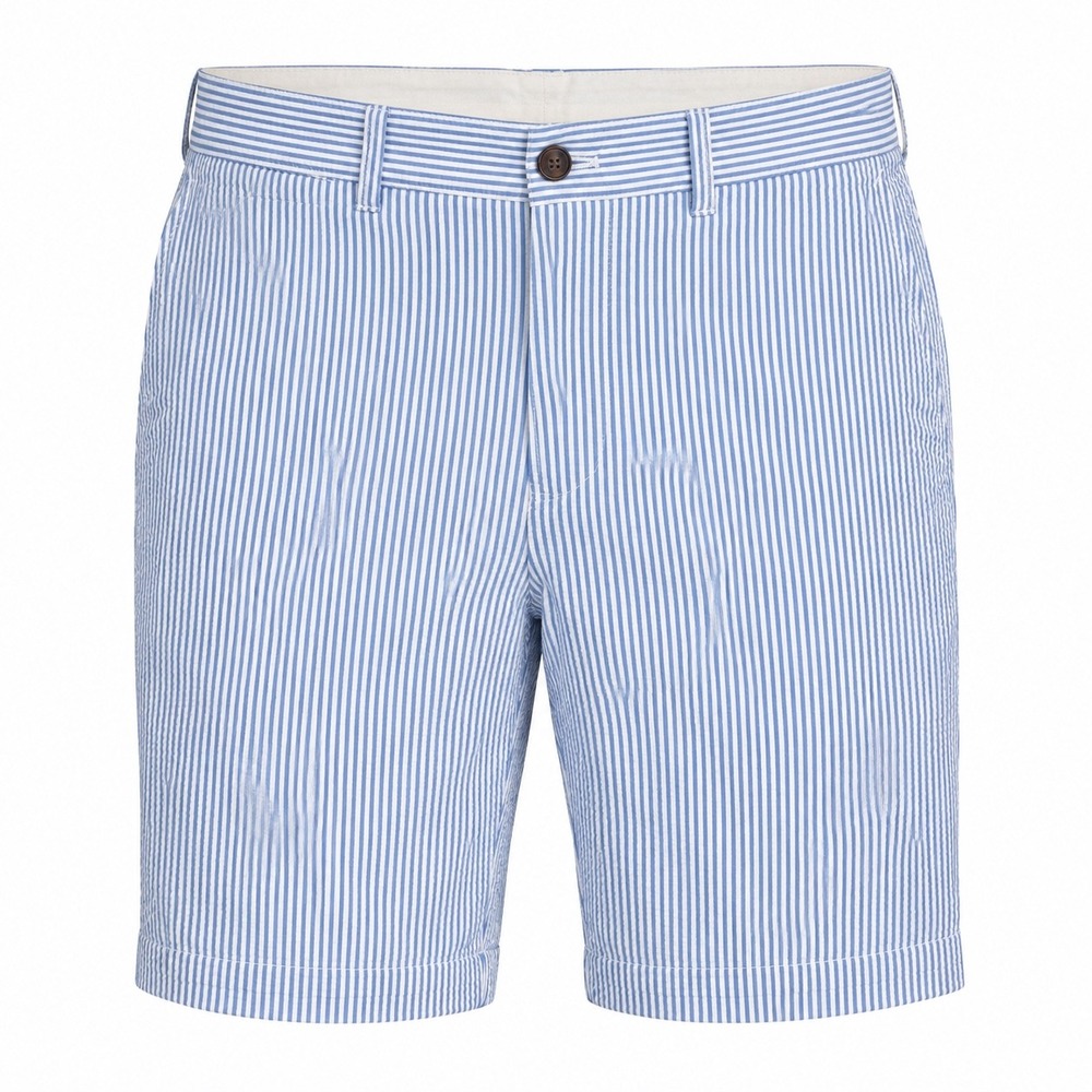 J.Crew Seersucker Shorts Mens 34/7 Blue White Stripe Preppy Cotton Ivy League